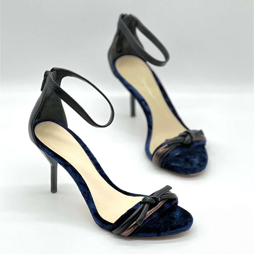 3.1 PHILLIP LIM Kiddie Heeled Sandal Women 36.5 Blue Velvet Leather Ankle Strap